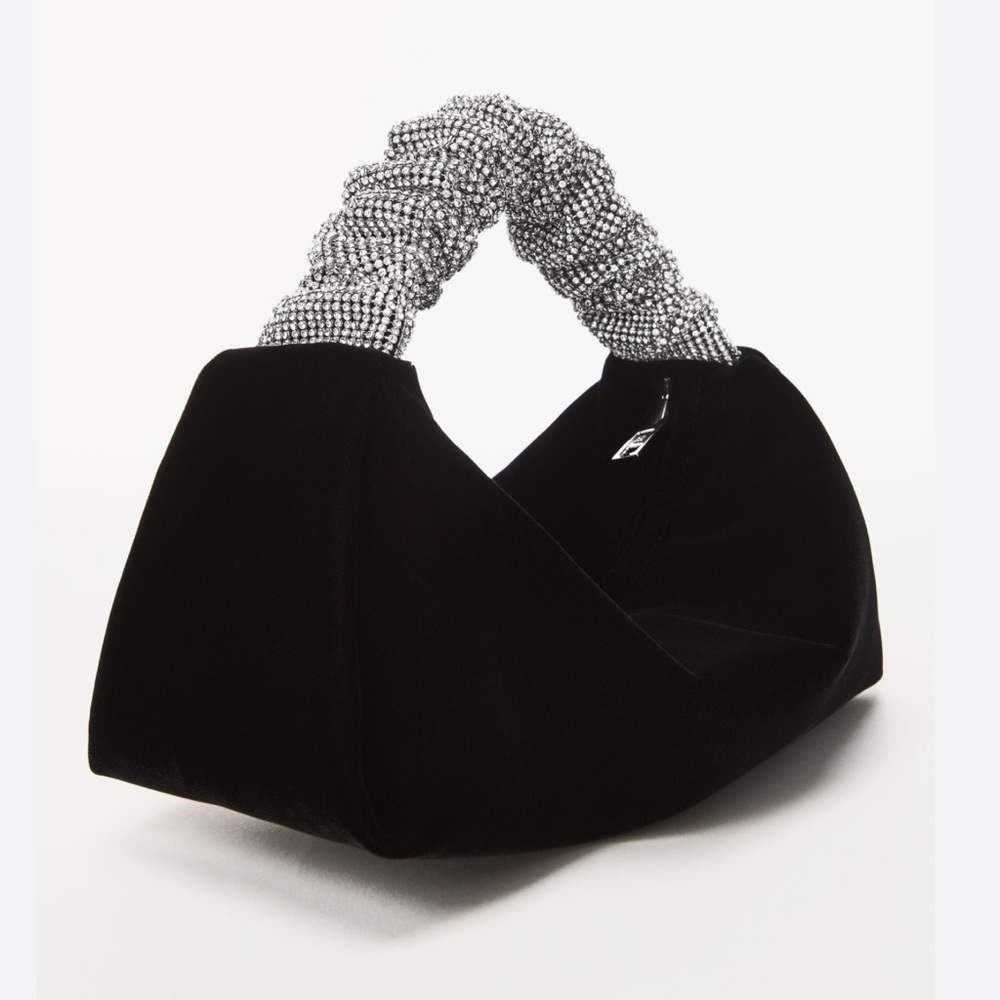 Black velvet crystal evening bag
